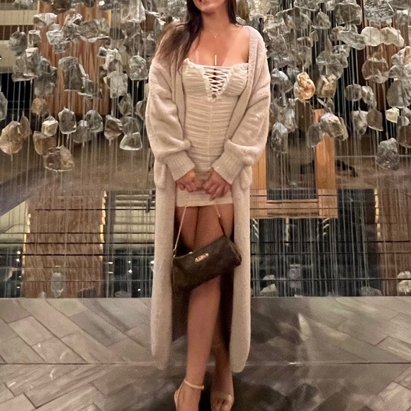 Fashion Nova nude sheer white tie up dress. So cute, sexy but classy long sleeve - Picture 6 of 6